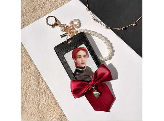 Photocard Holder with Pearl Keychain and Bow