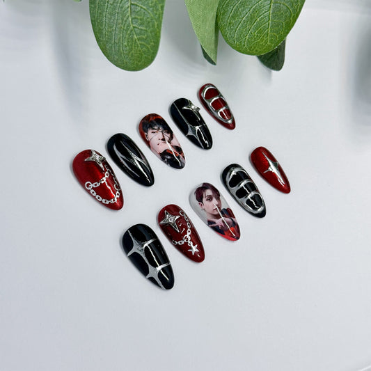 Kpop Cool Red Nail Set (Custom Photos)