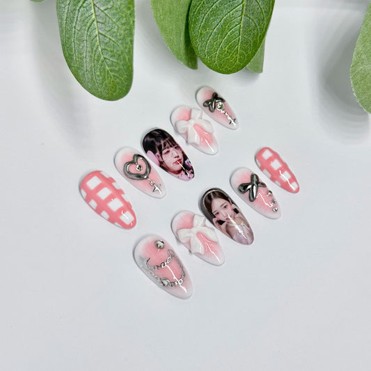 Kpop Cute Pink Nail Set (Custom Photos)