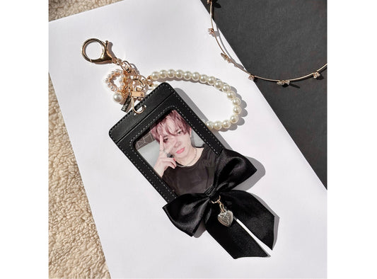 Photocard Holder with Pearl Keychain and Bow