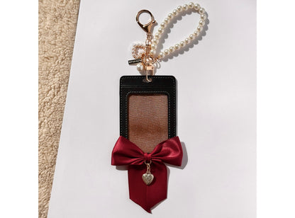 Photocard Holder with Pearl Keychain and Bow