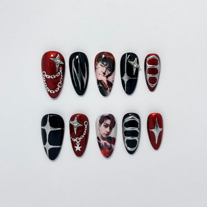 Kpop Cool Red Nail Set (Custom Photos)