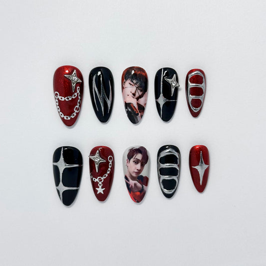 Kpop Cool Red Nail Set (Custom Photos)