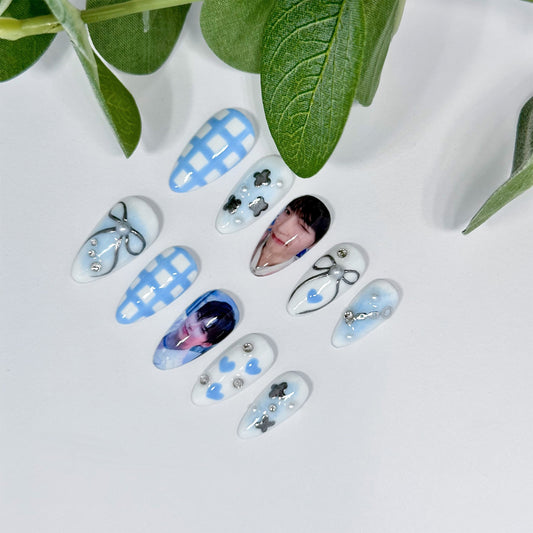 Kpop Cute Blue Nail Set (Custom Photos)