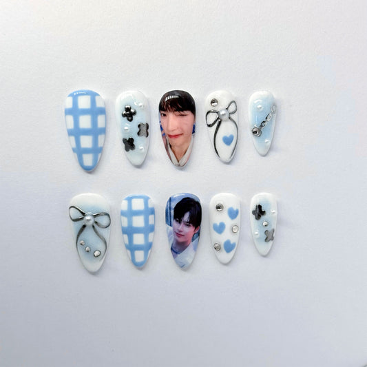 Kpop Cute Blue Nail Set (Custom Photos)
