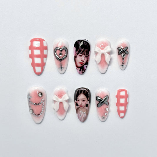 Kpop Cute Pink Nail Set (Custom Photos)