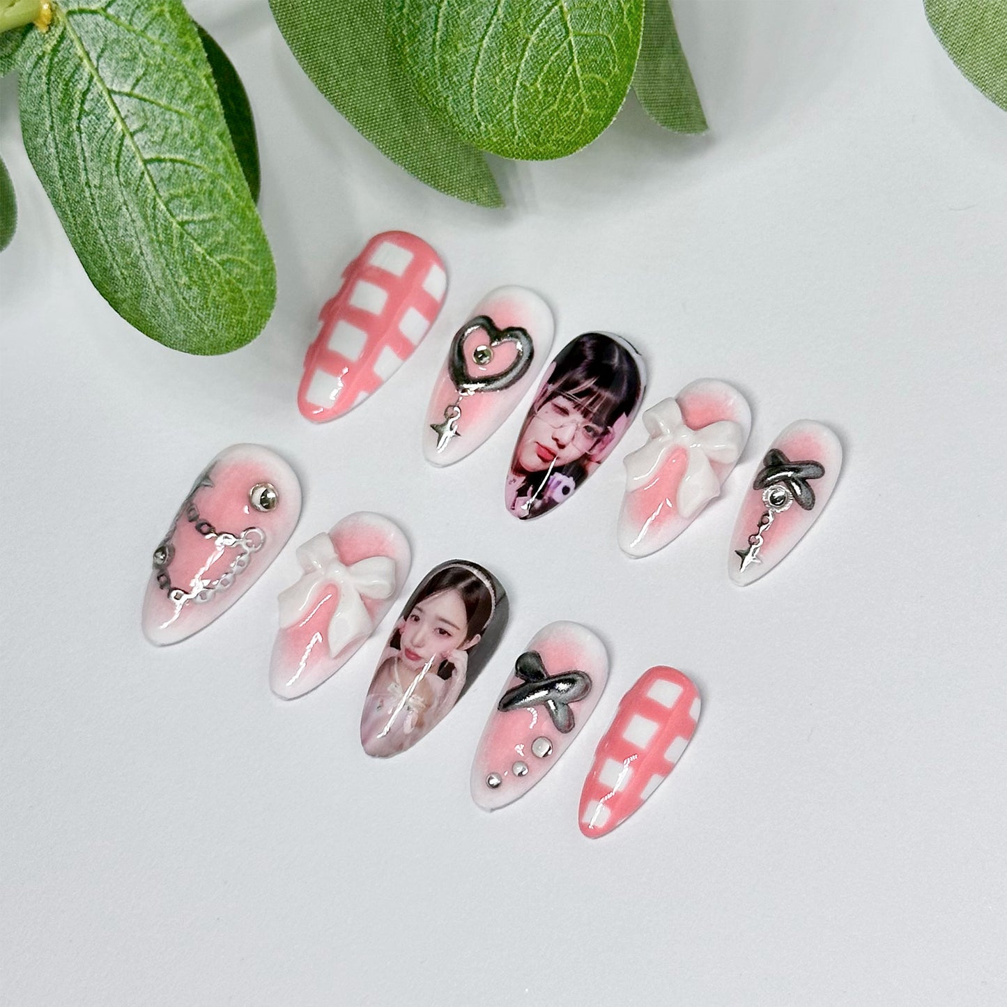 Kpop Cute Pink Nail Set (Custom Photos)