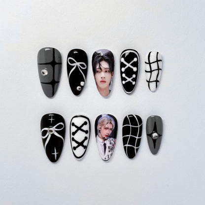 Kpop Cool Black Nail Set (Custom Photos)