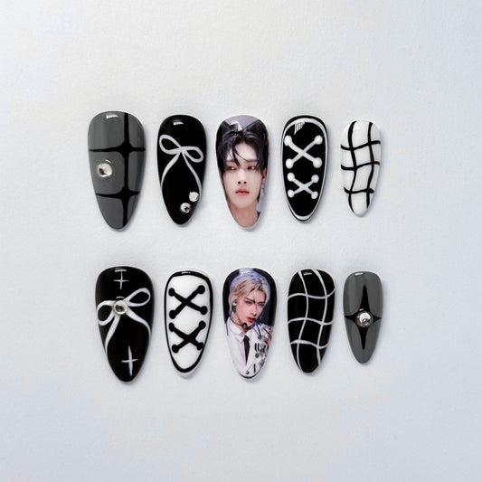 Kpop Cool Black Nail Set (Custom Photos)